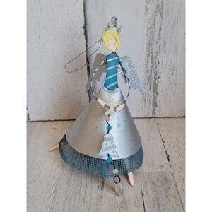 Vintage blue angel snowflake ornament Xmas glitter